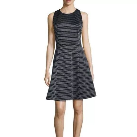 Theory Silver & Black Small Trekana Circuit Fit and Flare Dress Size 4 - Picture 11 of 12